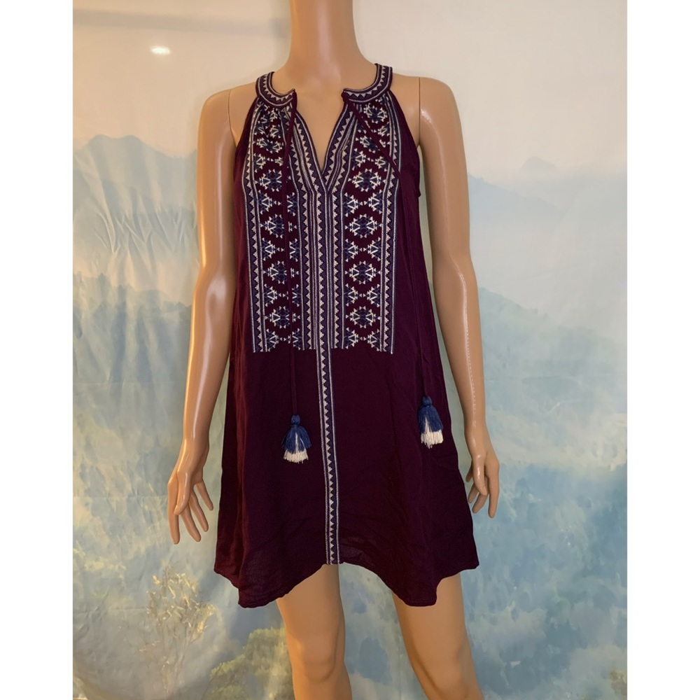 Francescas Blue Ribbon Flowy Long Burgundy wine boho dress size XS
